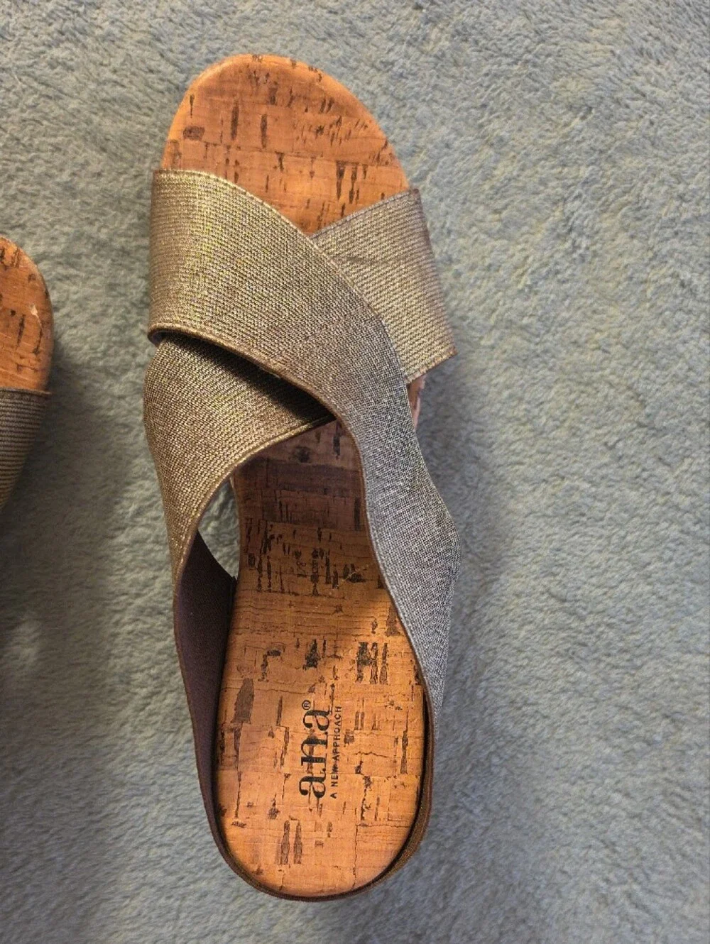 a.n.a Metallic Bronze Cork Crossband Wedge Sandals